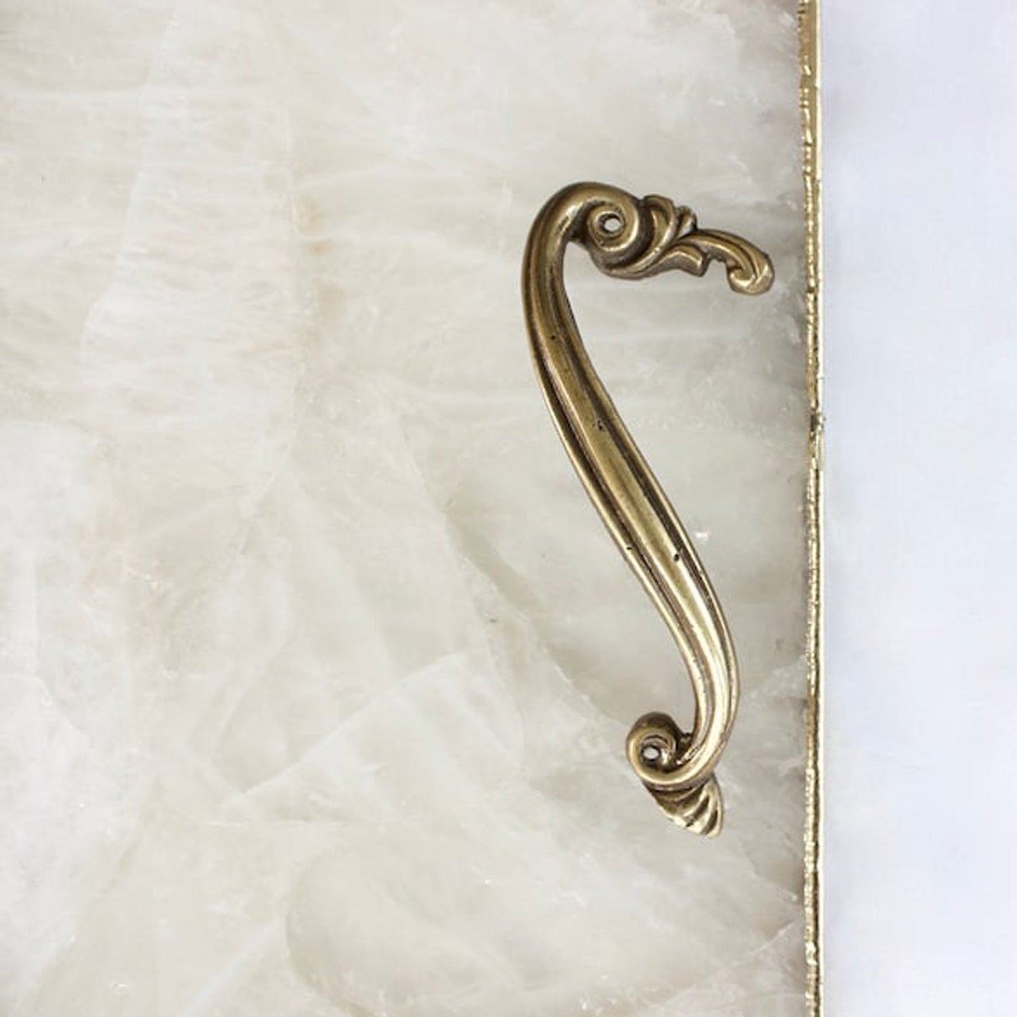 White Agate Serving Tray With Brass Handles | Square-2
