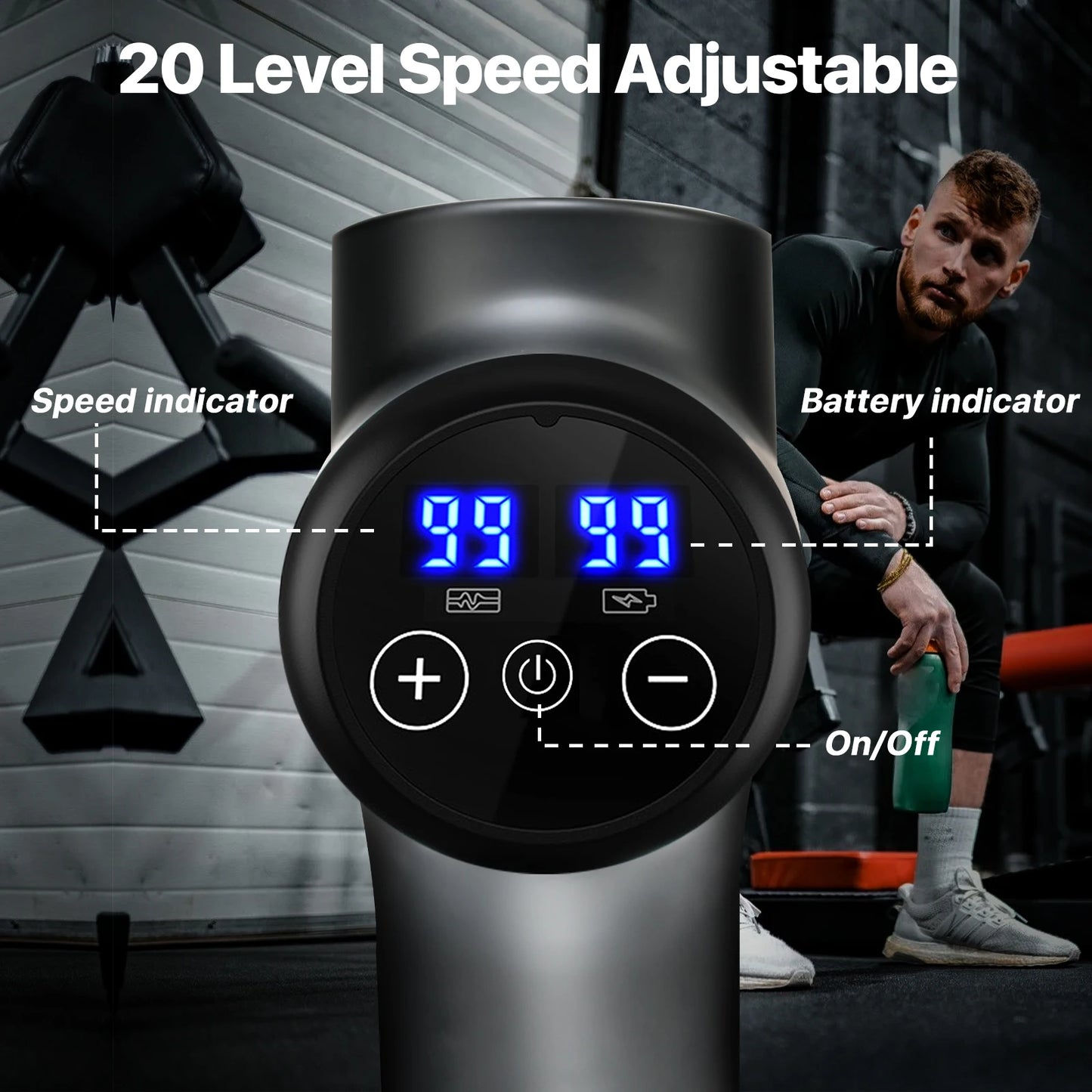 Deep Tissue Percussion Massage Gun with 8 Interchangeable Heads and 99 Speed Settings for Pain Relief