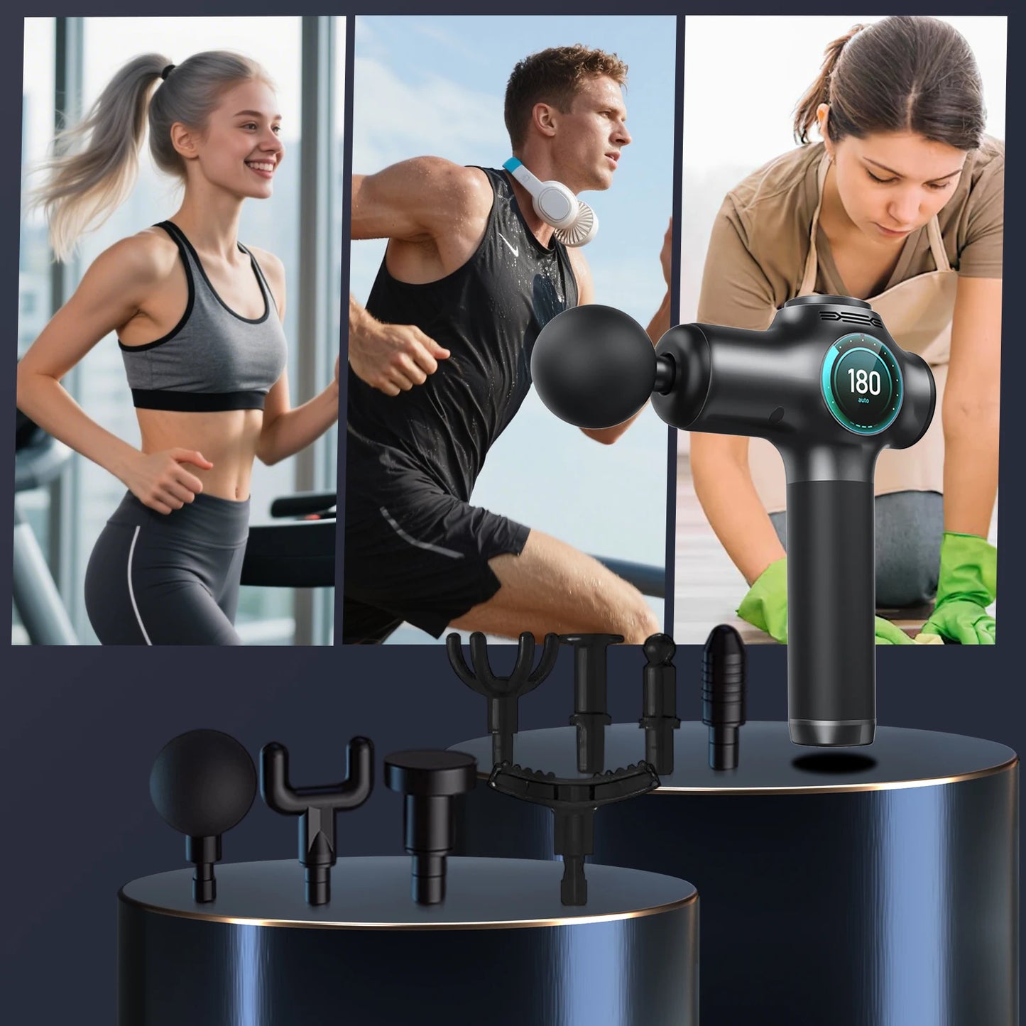 Deep Tissue Percussion Massage Gun with 8 Interchangeable Heads and 99 Speed Settings for Pain Relief