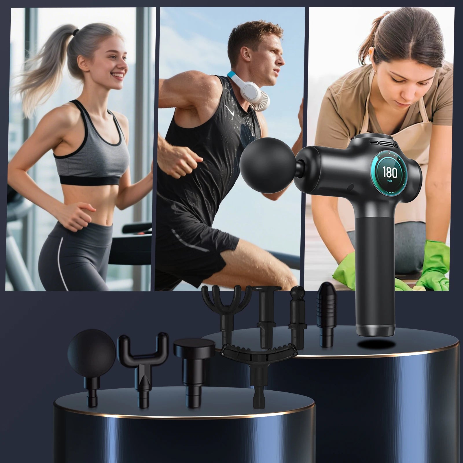 Deep Tissue Percussion Massage Gun with 8 Interchangeable Heads and 99 Speed Settings for Pain Relief
